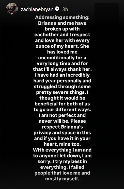 A screenshot of Zach Bryan's Instagram Story text post from October 22, 2024.