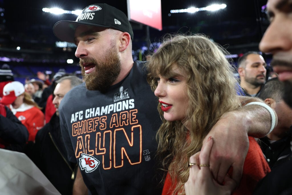 Taylor Swift and Travis Kelce on January 28, 2024.