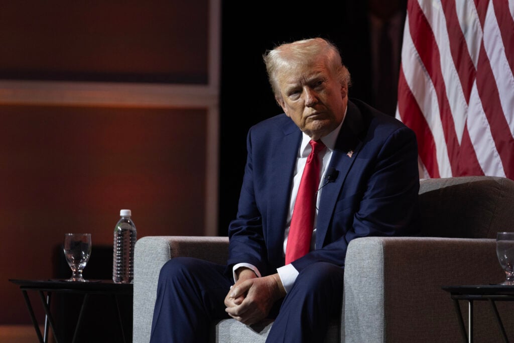 Donald Trump participates in a question and answers session at the National Association of Black Journalists (NABJ) convention at the Hilton Hotel on July 31, 2024 in Chicago, Illinois. The convention is expected to attract more than 3,000 media professionals.  