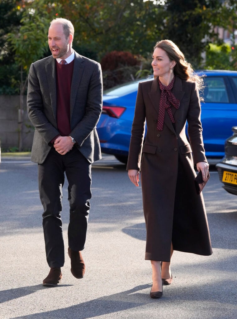 Prince William, Prince of Wales and Catherine, Princess of Wales arrive for a visit to Southport Community Centre on October 10, 2024 in Southport, England.