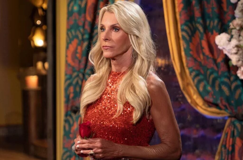 Joan Vassos conducts a rose ceremony on The Golden Bachelorette.