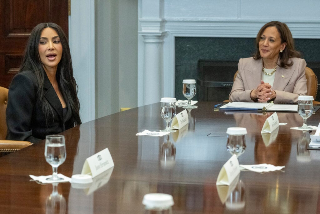 Kim Kardashian and Vice President Kamala Harris in the same room for some reason on April 25, 2024.