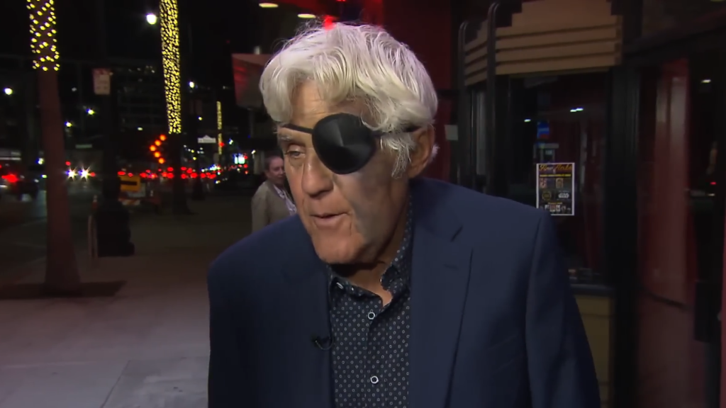 Jay Leno with an eye patch, extensive bruising, and more.