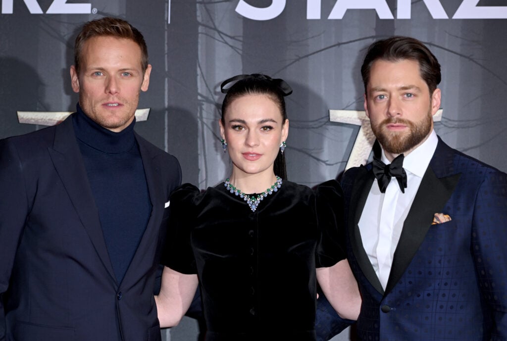 Outlander actors Sam Heughan, Sophie Skelton, and Richard Rankin on February 24, 2022.