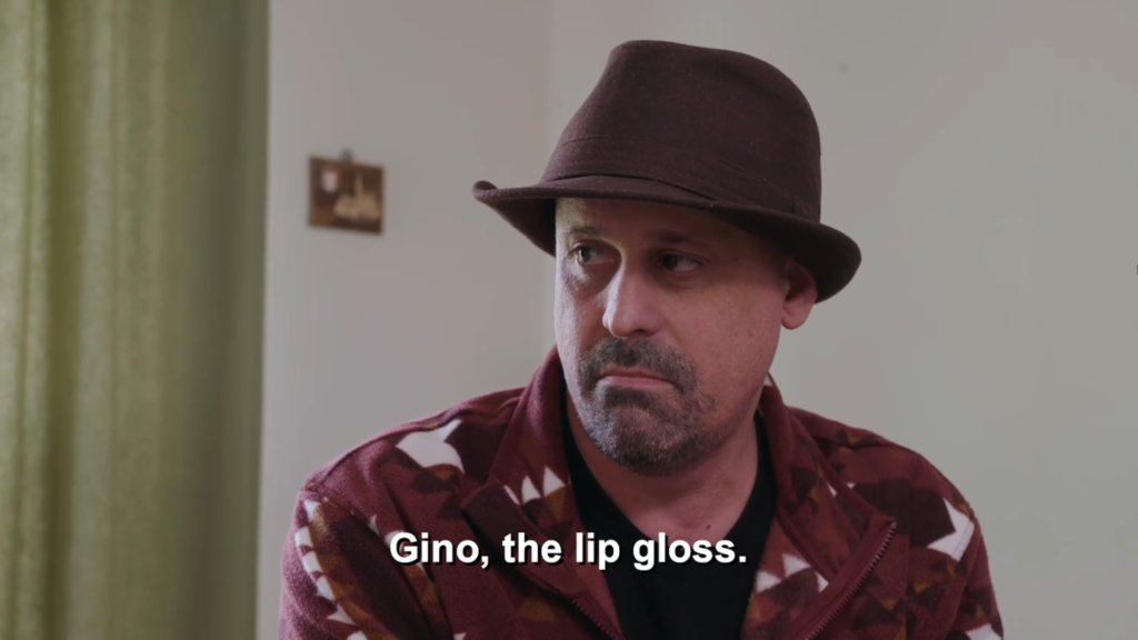 "Gino, the lip gloss," the caption reads above Gino Palazzolo.