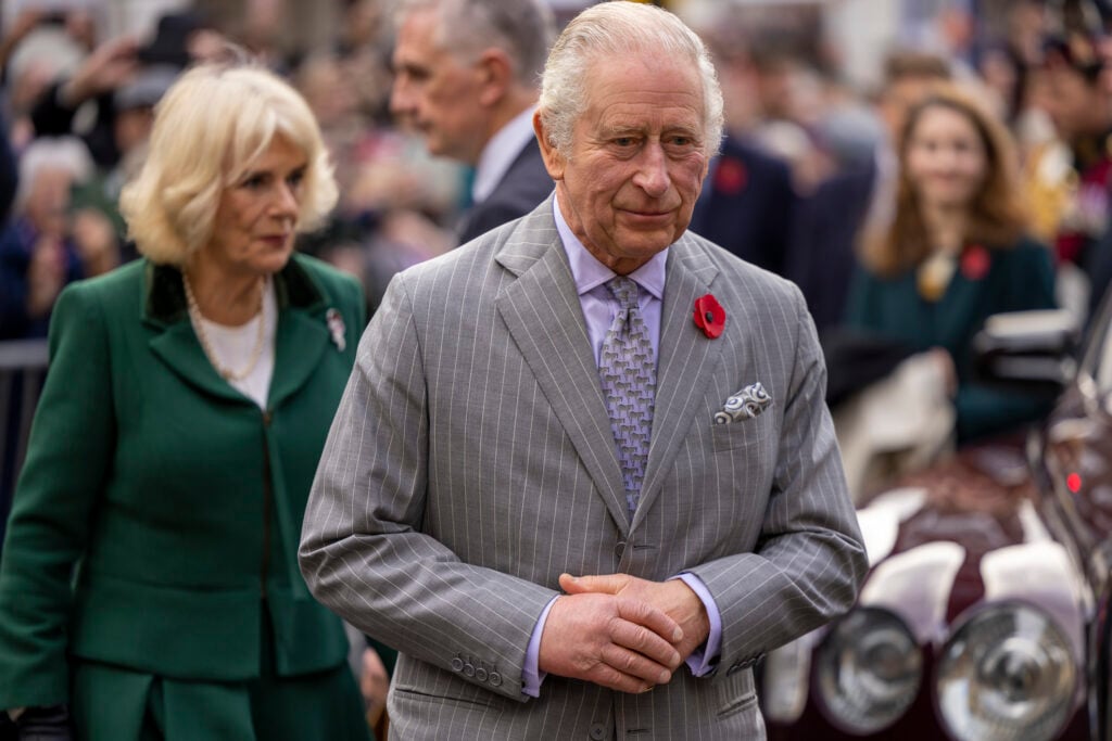 King Charles III and Camilla, Queen Consort attend a welcoming ceremony at Micklegate Bar where, traditionally, The Sovereign is welcomed to the city during an official visit to Yorkshire on November 09, 2022 in York, England.