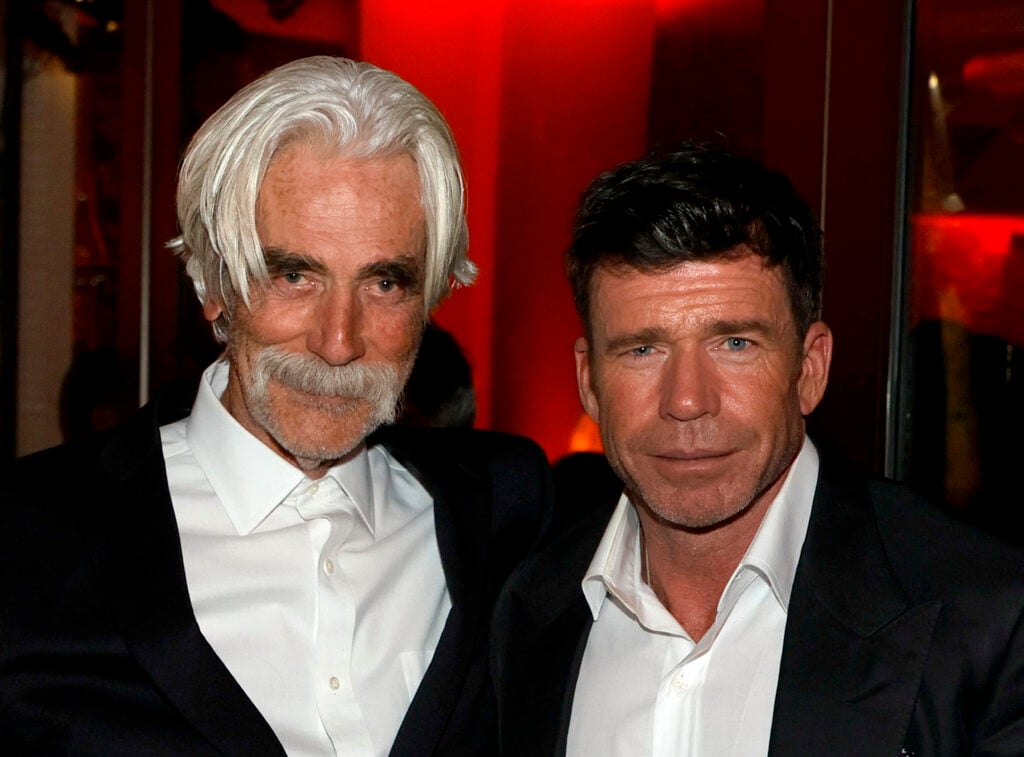 Sam Elliott and Taylor Sheridan attend the after party for the world premiere of "1883" at SW Steakhouse at Wynn Las Vegas on December 11, 2021 in Las Vegas, Nevada.