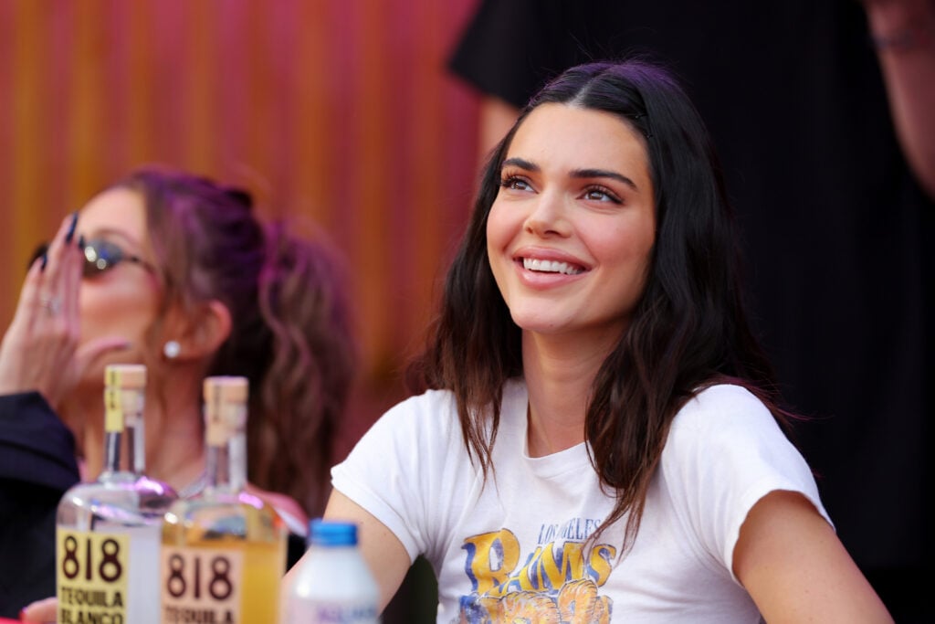 Model Kendall Jenner attends Super Bowl LVI between the Los Angeles Rams and Cincinnati Bengals at SoFi Stadium on February 13, 2022 in Inglewood, California.