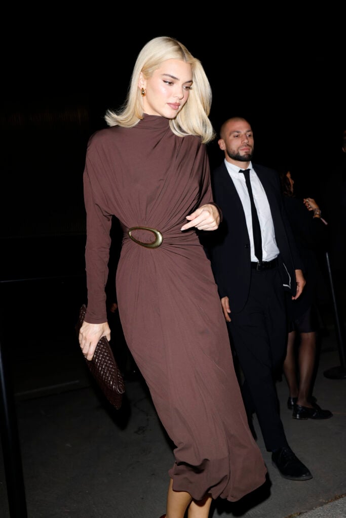Kendall Jenner attends the Bottega Veneta Summer 25 fashion show during the Milan Fashion Week Spring / Summer 2025 on September 21, 2024 in Milan, Italy.