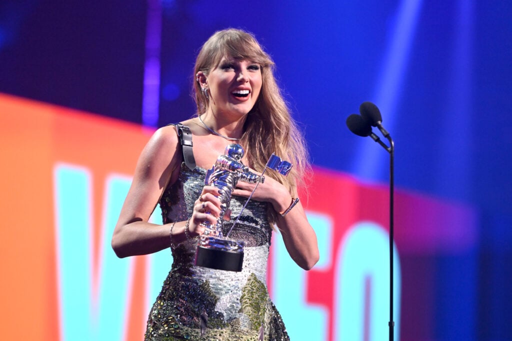 Taylor Swift accepts an award on September 11, 2024.