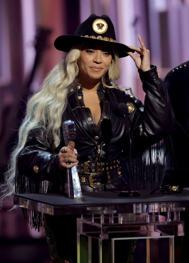 BeyoncÃ© accepts the Innovator Award onstage during the 2024 iHeartRadio Music Awards at Dolby Theatre in Los Angeles, California on April 01, 2024.