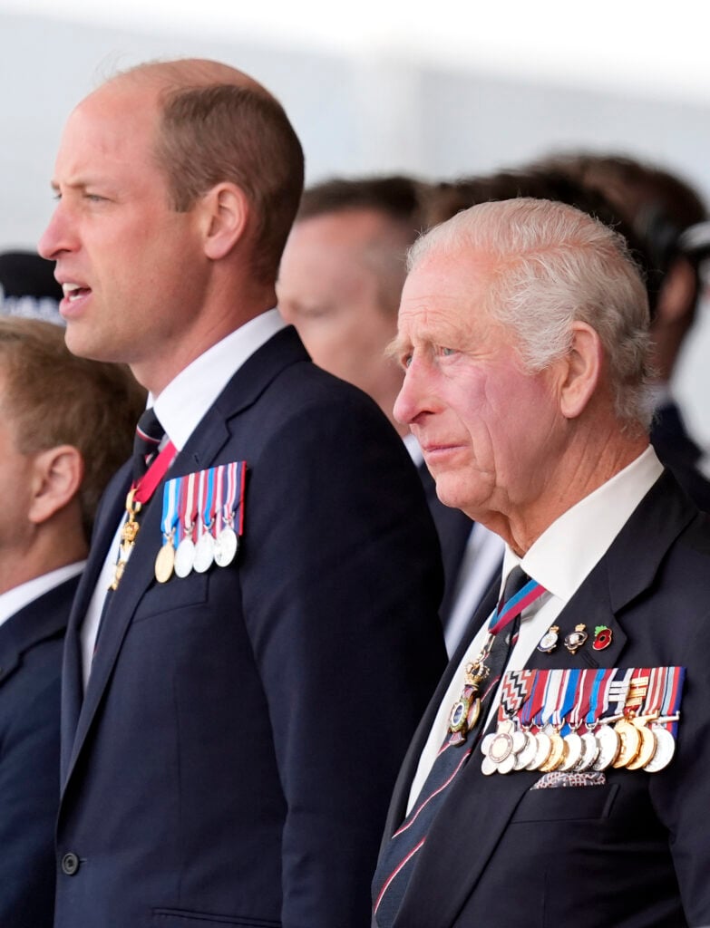 Prince William, Prince of Wales and King Charles III attend the UK's national commemorative event for the 80th anniversary of D-Day, hosted by the Ministry of Defence on Southsea Common on June 5, 2024 in Portsmouth, England.  