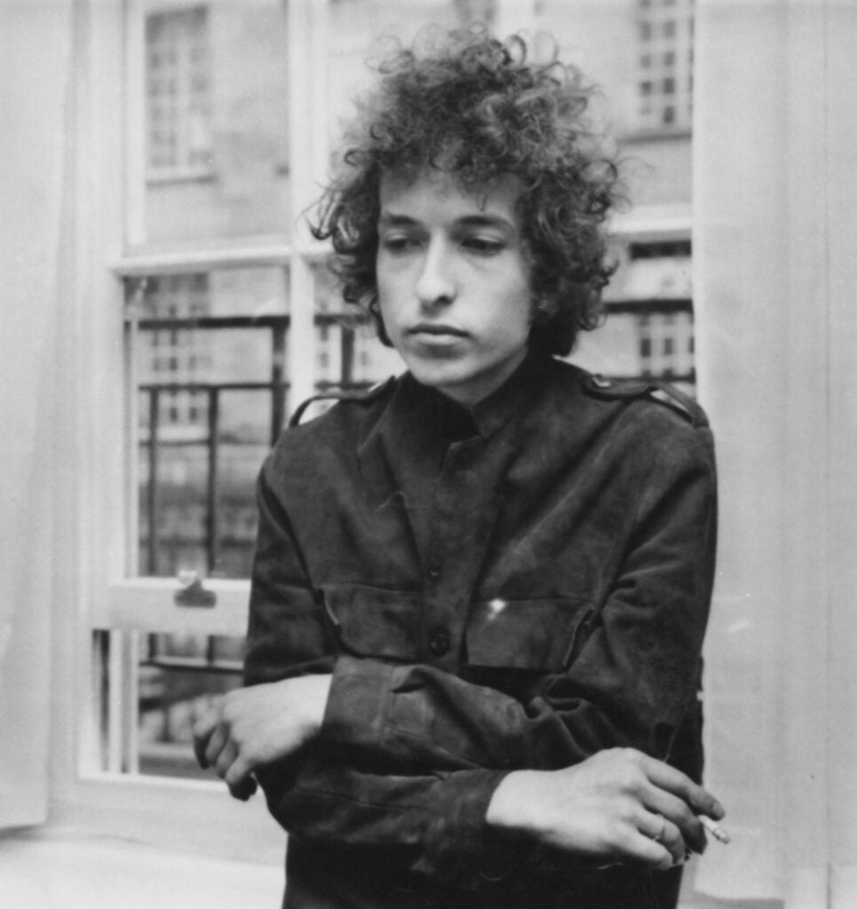 American folk pop singer Bob Dylan at a press conference in London.