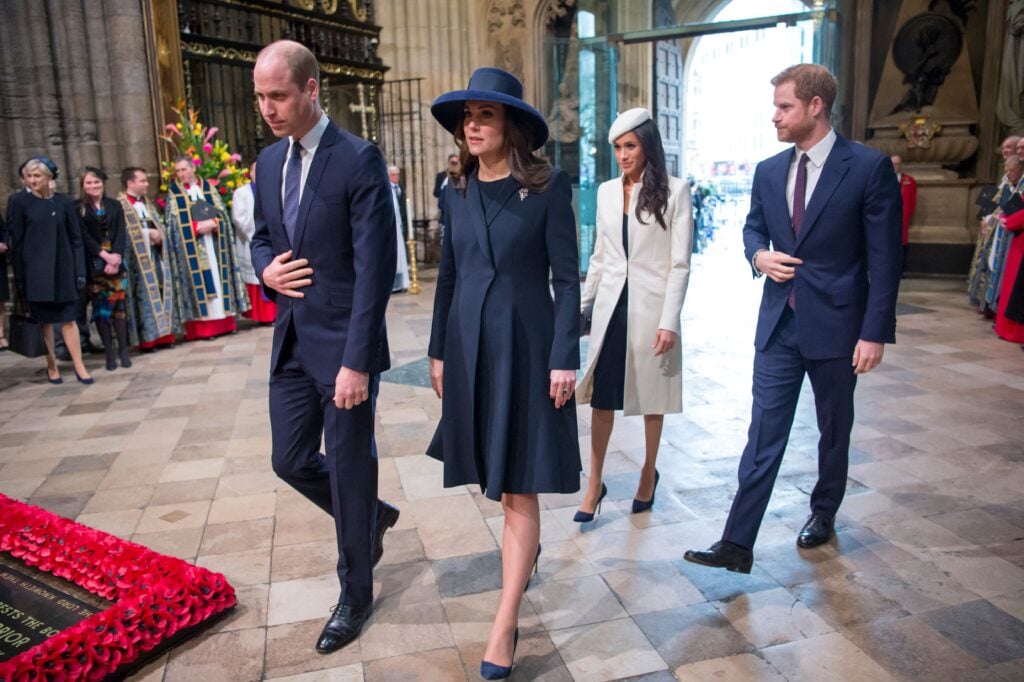 Britain's Prince William, Duke of Cambridge, Britain's Catherine, Duchess of Cambridge, US actress Meghan Markle and her fiancee Britain's Prince Harry attend a Commonwealth Day Service at Westminster Abbey in central London, on March 12, 2018.