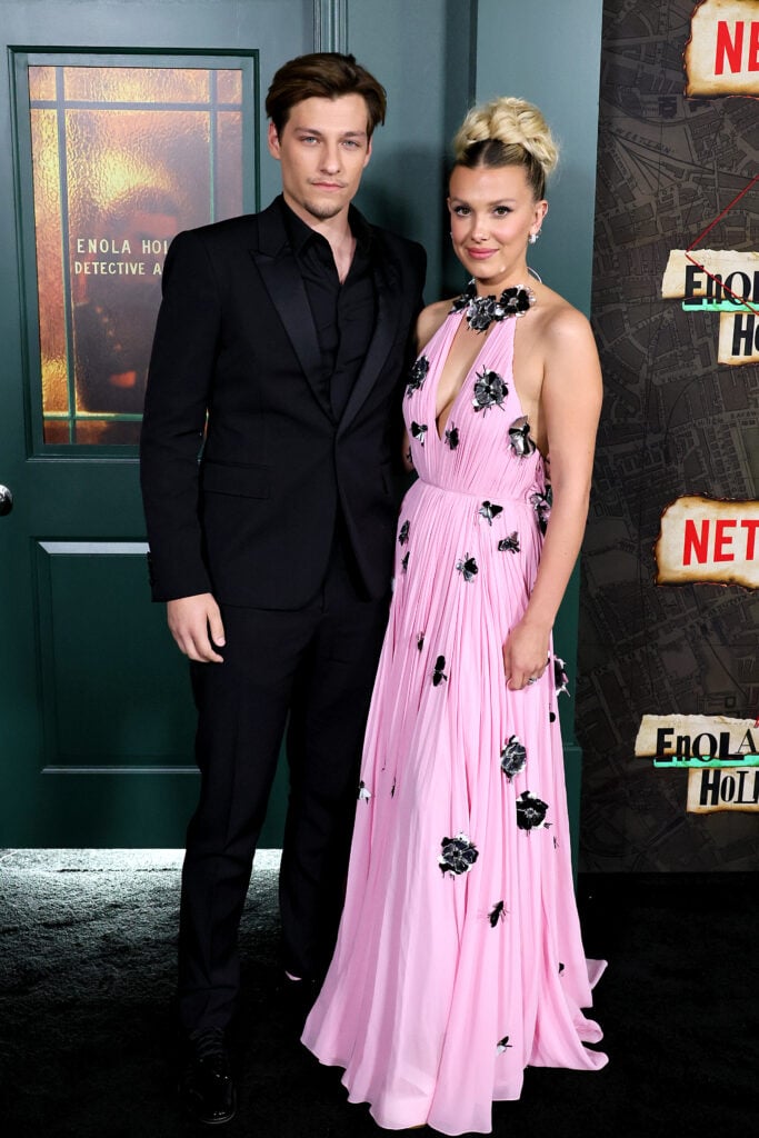 Jake Bongiovi and Millie Bobby Brown attend Netflix's "Enola Holmes 2" World Premiere at The Paris Theatre on October 27, 2022 in New York City.