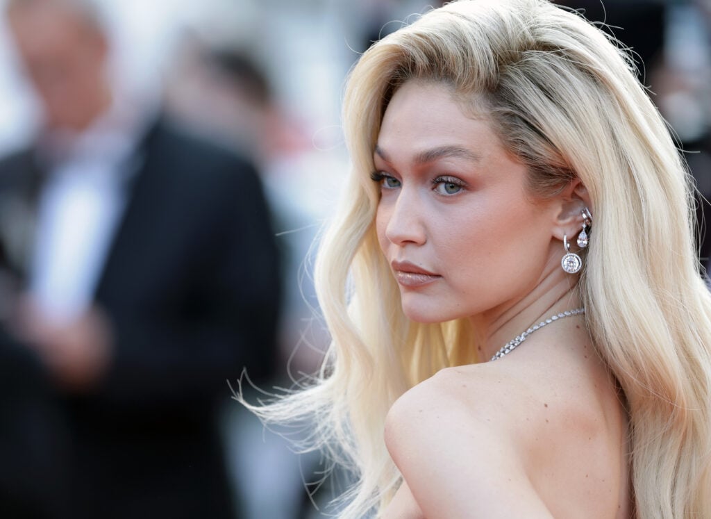 Gigi Hadid attends the "Firebrand (Le Jeu De La Reine)" red carpet during the 76th annual Cannes film festival at Palais des Festivals on May 21, 2023 in Cannes, France.