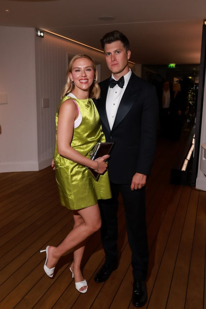 Scarlett Johansson and Colin Jost attends the Cannes Film Festival Air Mail /Warner Brothers Discovery Party at Hotel du Cap-Eden-Roc on May 23, 2023 in Cap d'Antibes, France.
