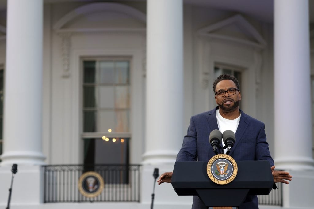 Rapper Clifford Smith Jr., also known as Method Man, speaks during a Juneteenth concert on the South Lawn of the White House on June 13, 2023 in Washington, DC.