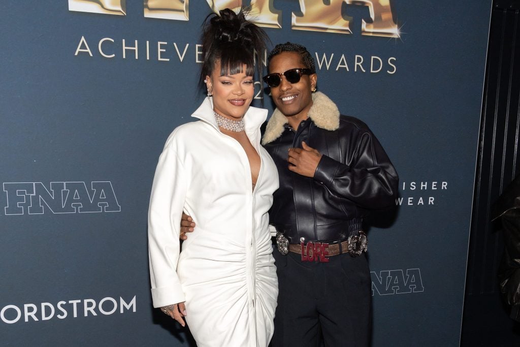 Rihanna and A$AP Rocky attend the 38th Annual Footwear News Achievement Awards at Cipriani South Street on December 04, 2024 in New York City. 