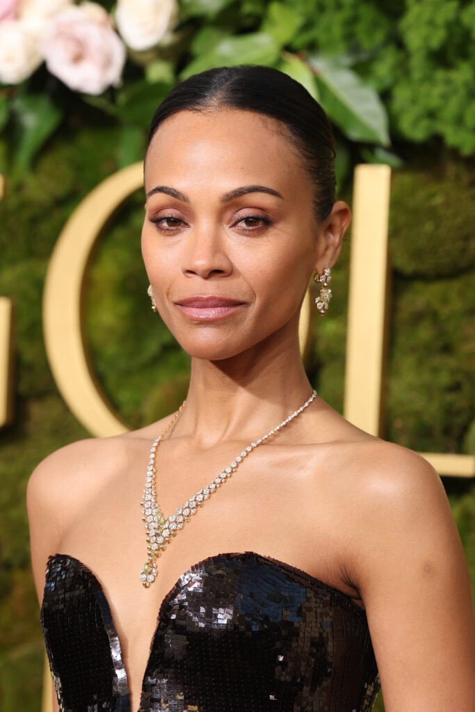 Zoe Saldana attends the 82nd Annual Golden Globe Awards at The Beverly Hilton on January 05, 2025 in Beverly Hills, California.