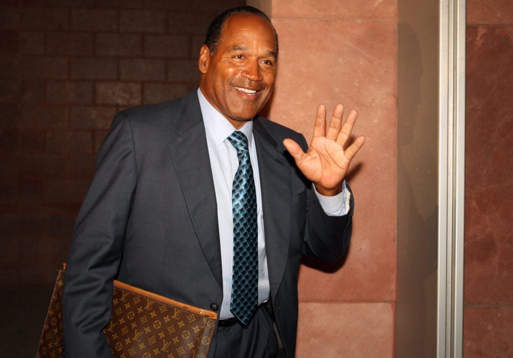 O.J. Simpson leaves court after closing arguments for his trial at the Clark County Regional Justice Center on October 2, 2008 in Las Vegas, Nevada.
