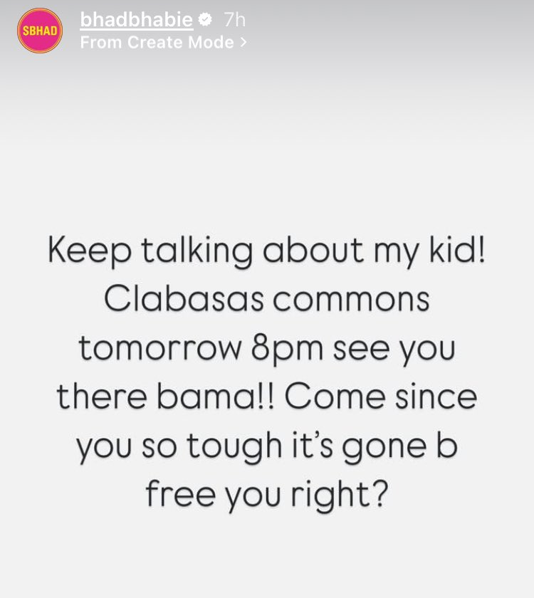 A screenshot of Bhad Bhabie's Instagram Story text post.