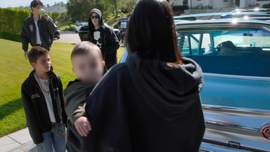 Blurred Rocky Barker on The Kardashians alongside mom Kourtney Kardashian, big brothers Reign Disick and Landon Barker, and dad Travis Barker.