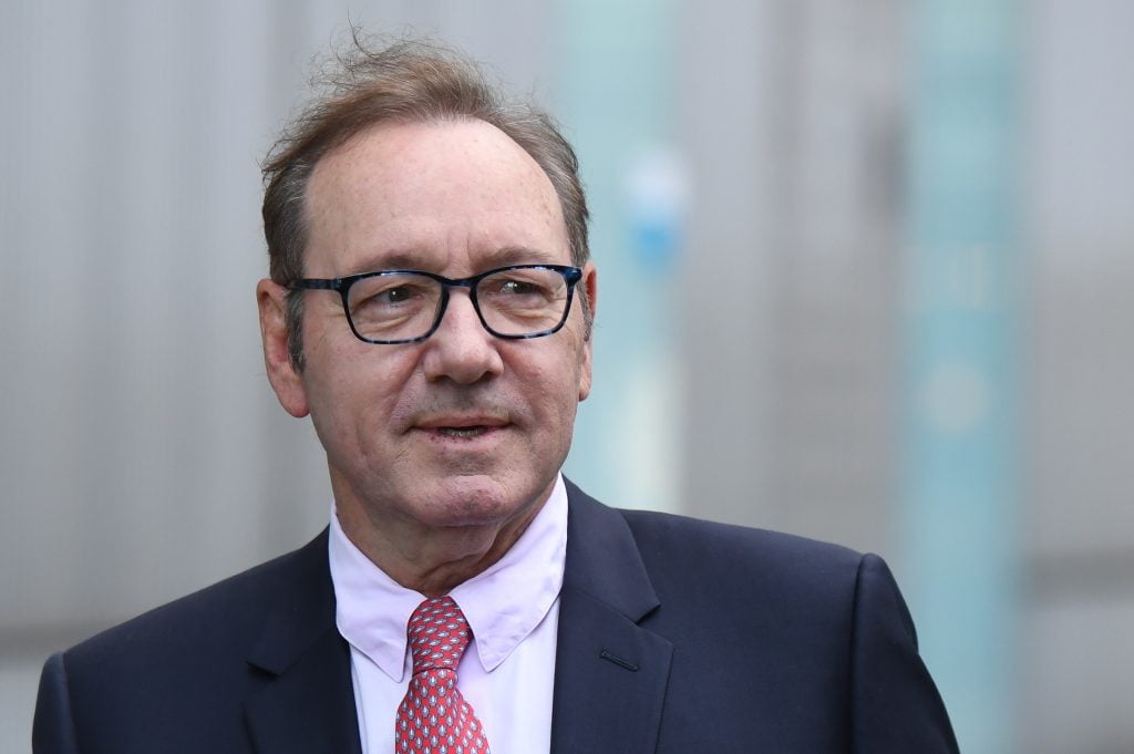Kevin Spacey arrives at Southwark Crown Court as the jury deliberate on his sexual assault trial on July 26, 2023 in London, England.