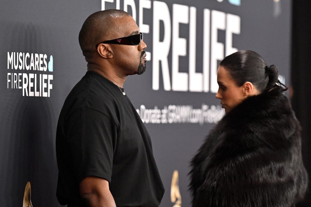US rapper and producer Kanye West and Australian model Bianca Censori arrive for the 67th Annual Grammy Awards at the Crypto.com Arena in Los Angeles on February 2, 2025.