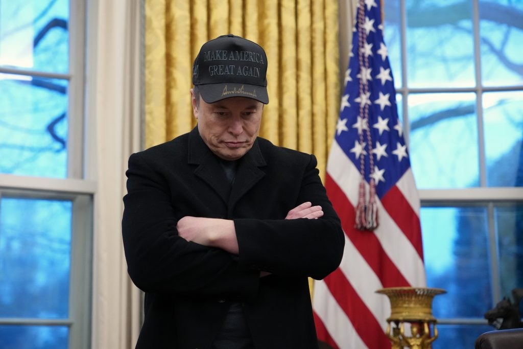 Tesla and SpaceX CEO Elon Musk joins U.S. President Donald Trump during an executive order signing in the Oval Office at the White House on February 11, 2025 in Washington, DC.