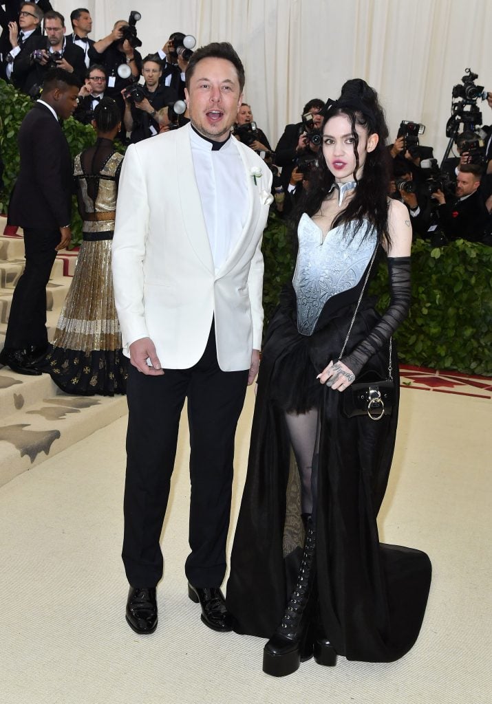 Elon Musk and Grimes arrive for the 2018 Met Gala on May 7, 2018, at the Metropolitan Museum of Art in New York.