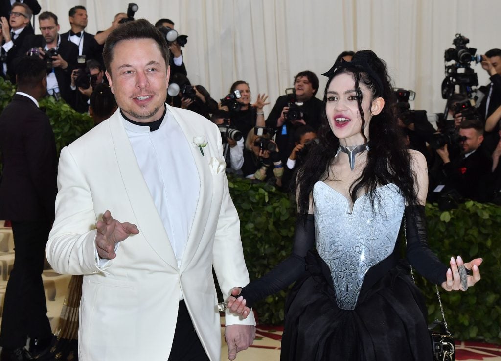 Elon Musk and Grimes arrive for the 2018 Met Gala on May 7, 2018, at the Metropolitan Museum of Art in New York.