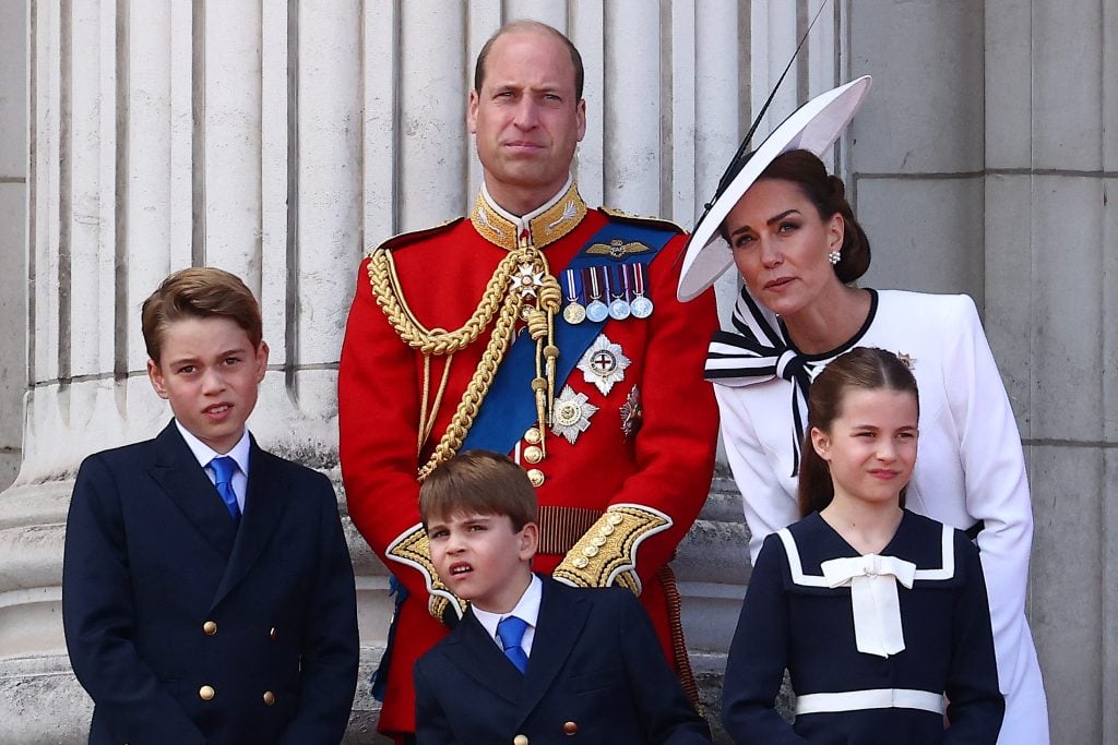 Prince George of Wales, Prince William, Prince of Wales, Prince Louis of Wales, Catherine, Princess of Wales, and Princess Charlotte of Wales on June 15, 2024.