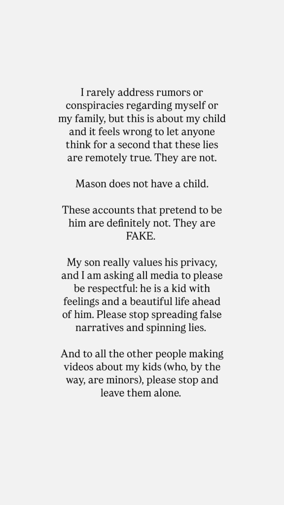 A screenshot of Kourtney Kardashian's text post from her Instagram Story in March 2025.
