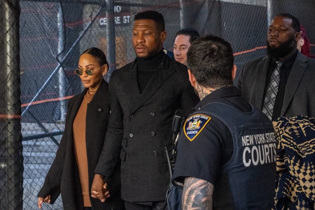 Jonathan Majors and Meagan Good on April 8, 2024.