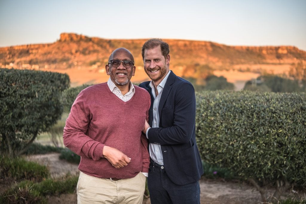 Prince Seeiso of Lesotho and Prince Harry, Duke of Sussex attend a welcome event at Sentebaleâs Mamohato Childrenâs Centre featuring the non-profitâs Let Youth Lead advocates from Botswana, and a celebration of Basatho culture, on October 1, 2024 in Maseru, Lesotho.