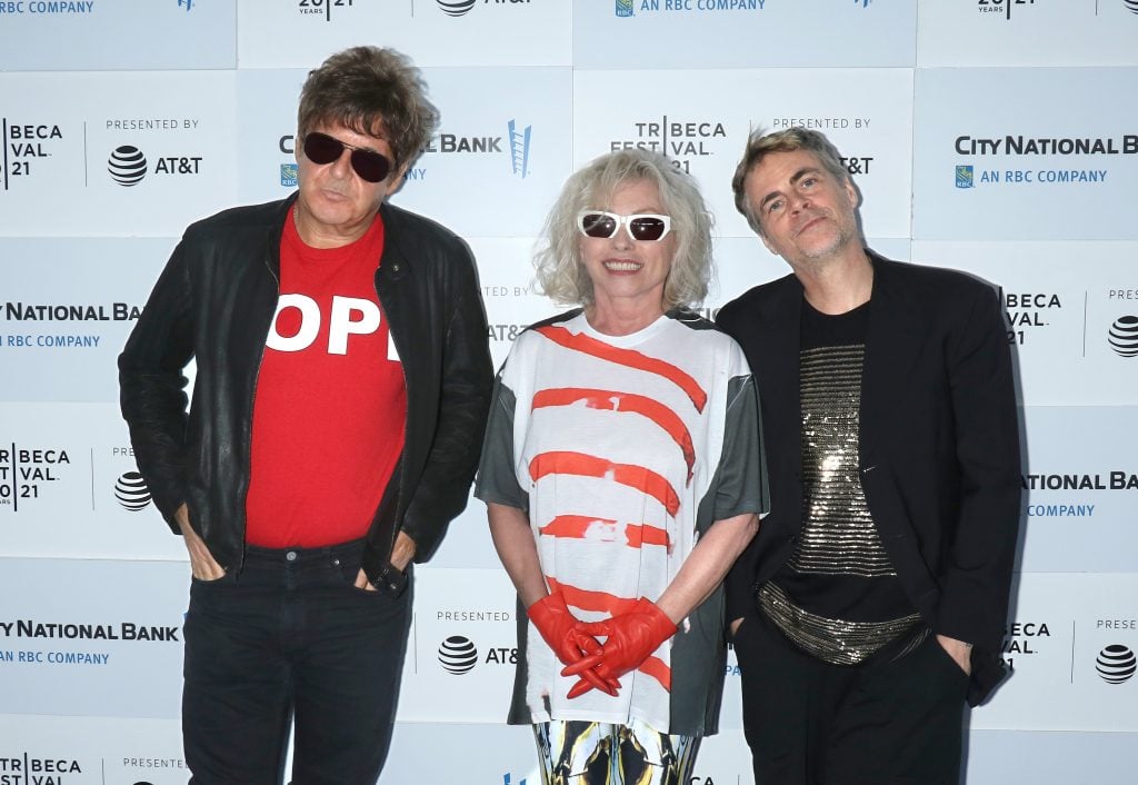 Clem Burke, singer/songwriter Debbie Harry and director Rob Roth attend "Blondie: Vivir En La Habana" during the 2021 Tribeca Festival at The Battery on June 16, 2021 in New York City.