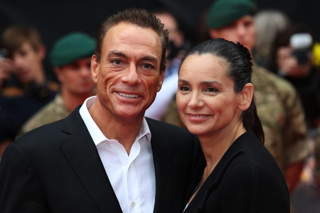 Jean-Claude Van Damme and Gladys Portugues attend "The Expendables 2" UK film premiere at Empire Leicester Square on August 13, 2012 in London, England.