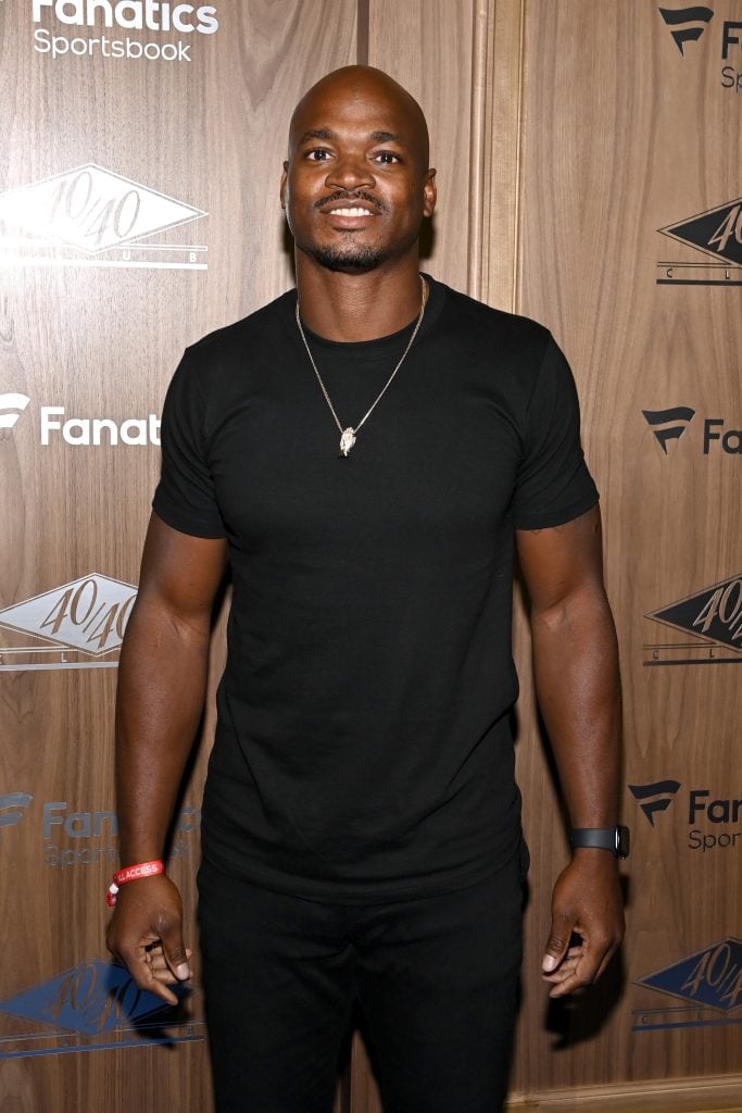 Adrian Peterson walks the blue carpet at JAY-Z's Iconic The 40/40 Club in partnership with Fanatics Sportsbook at the center of Fanatics Fest NYC at Jacob Javits Center on August 17, 2024 in New York City.