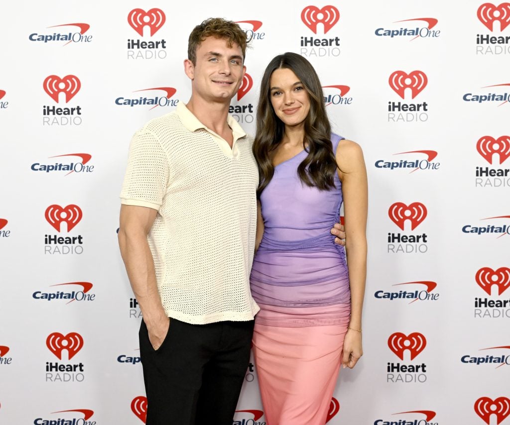 James Kennedy and Ally Lewber arrive at the 2024 iHeartRadio Music Festival at T-Mobile Arena on September 20, 2024 in Las Vegas, Nevada.