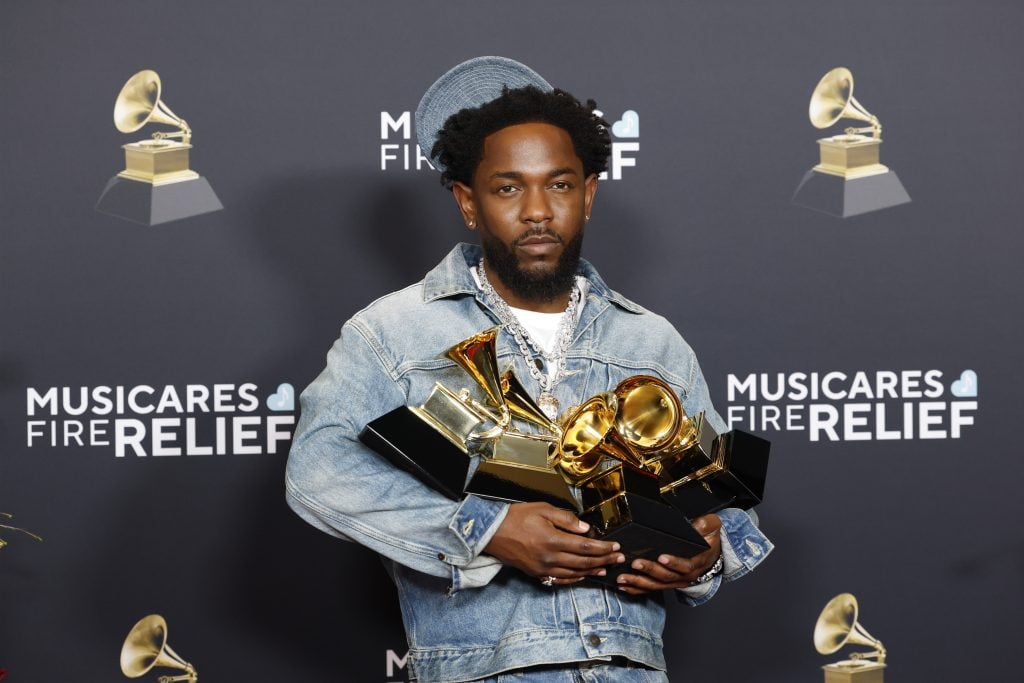 Kendrick Lamar, winner of Record Of The Year, Best Rap Performance, Best Rap Song, Best Music Video and Song Of The Year for âNot Like Usâ, poses in the press room during the 67th GRAMMY Awards at Crypto.com Arena on February 02, 2025 in Los Angeles, California.