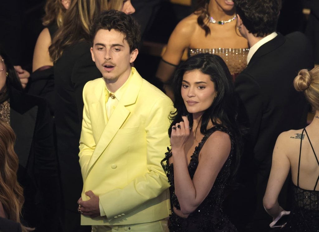 Timothée Chalamet and Kylie Jenner in the audience during the 97th Annual Oscars at Dolby Theatre on March 02, 2025 in Hollywood, California.