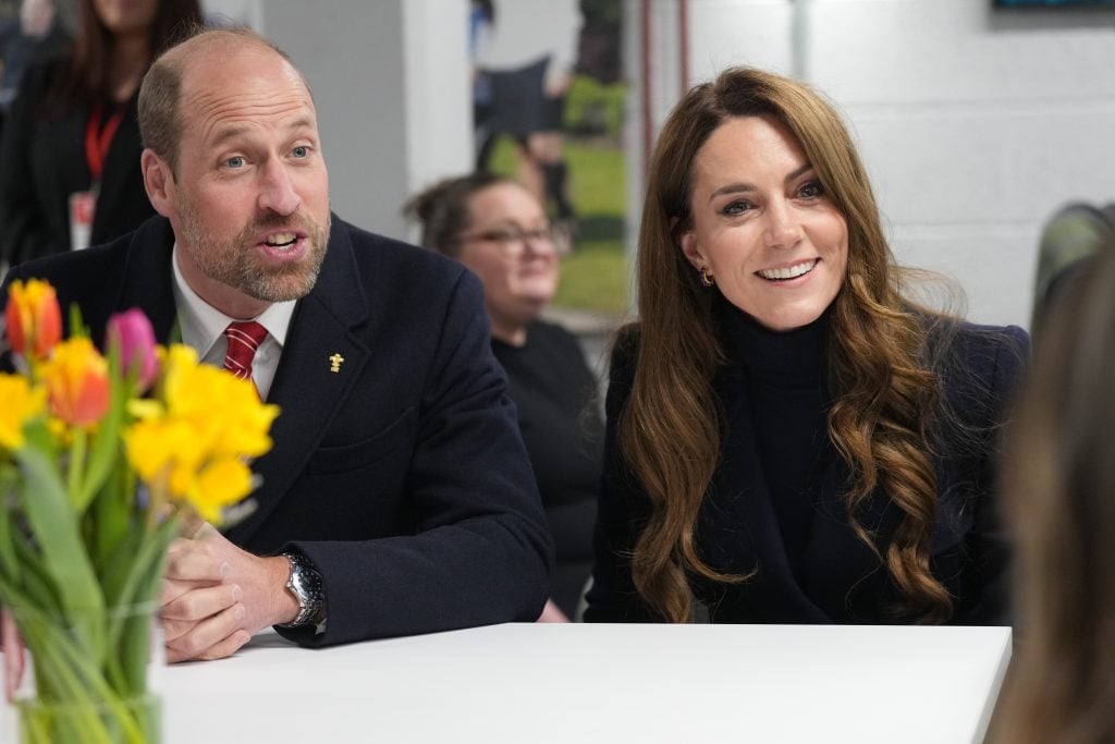 Britain's Prince William, Prince of Wales, Patron of the Welsh Rugby Union (WRU), and Catherine, Princess of Wales, Patron of the Rugby Football Union (RFU), meet injured players who are supported by the Welsh Rugby Charitable Trust as they attend the Six Nations match between Wales and England at the Principality Stadium on March 15, 2025 in Cardiff, Wales.