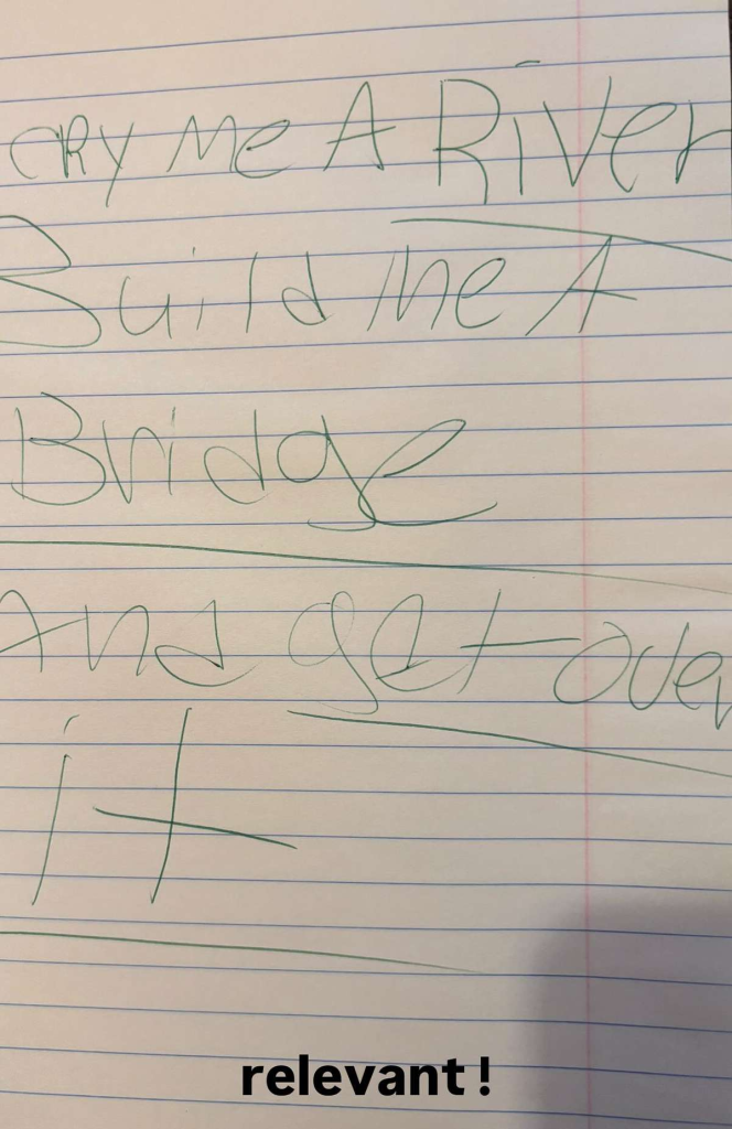 An Instagram Story snap from Hailey Bieber of her childhood writing.