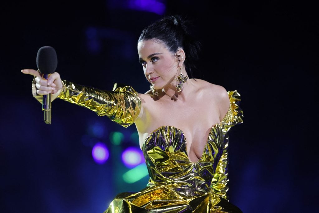 US artist Katy Perry performs inside Windsor Castle grounds at the Coronation Concert, in Windsor, west of London on May 7, 2023.