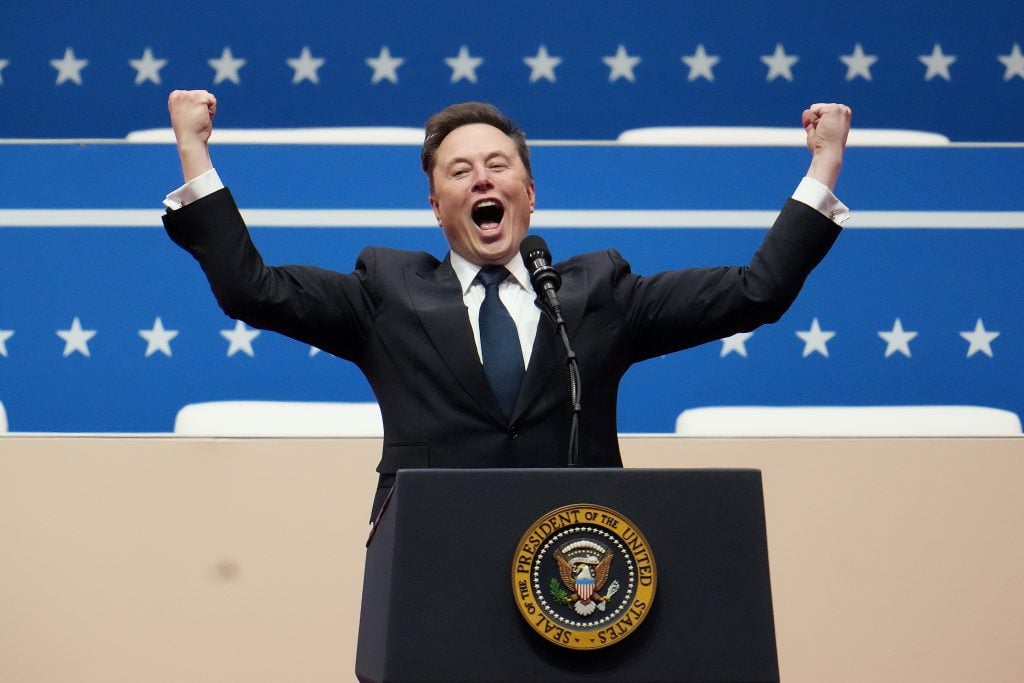 Tesla, SpaceX and X CEO Elon Musk arrives to speak during an inauguration event at Capital One Arena on January 20, 2025 in Washington, DC. Donald Trump takes office for his second term as the 47th president of the United States.
