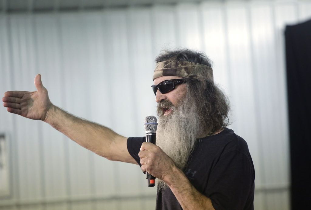 Duck Dynasty's Phil Robertson speaks about Republican presidential candidate Ted Cruz during a campaign event at the Johnson County Fairgrounds January 31, 2016 inIowa City, Iowa.