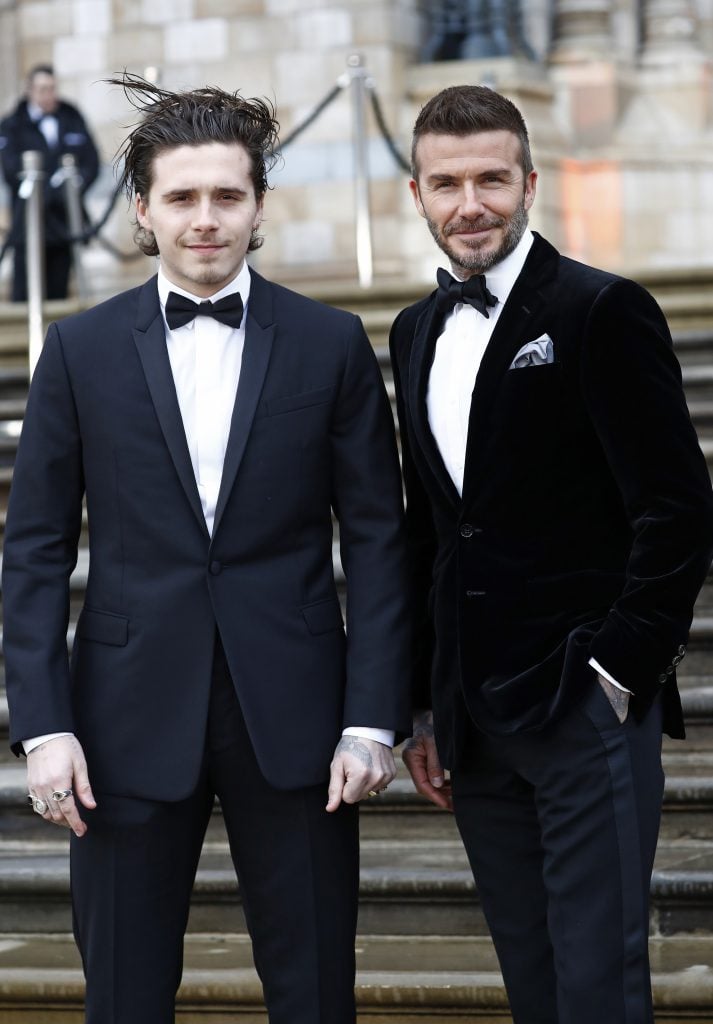 Brooklyn Beckham and David Beckham on April 4, 2019.