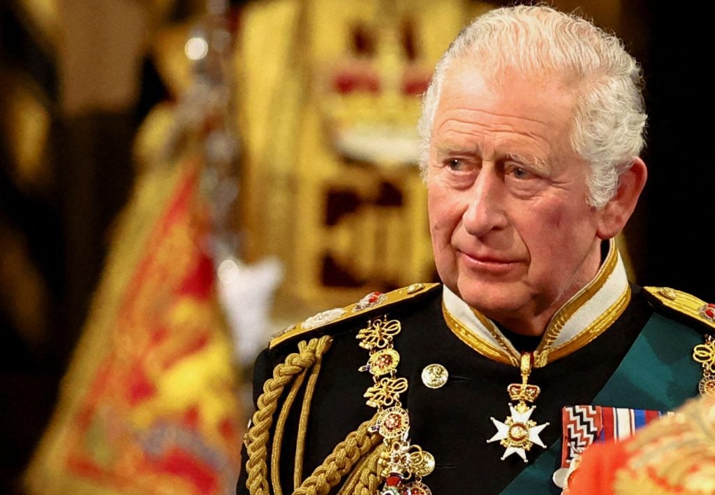 Britain's Prince Charles, Prince of Wales proceeds through the Royal Gallery during the State Opening of Parliament at the Houses of Parliament, in London, on May 10, 2022.