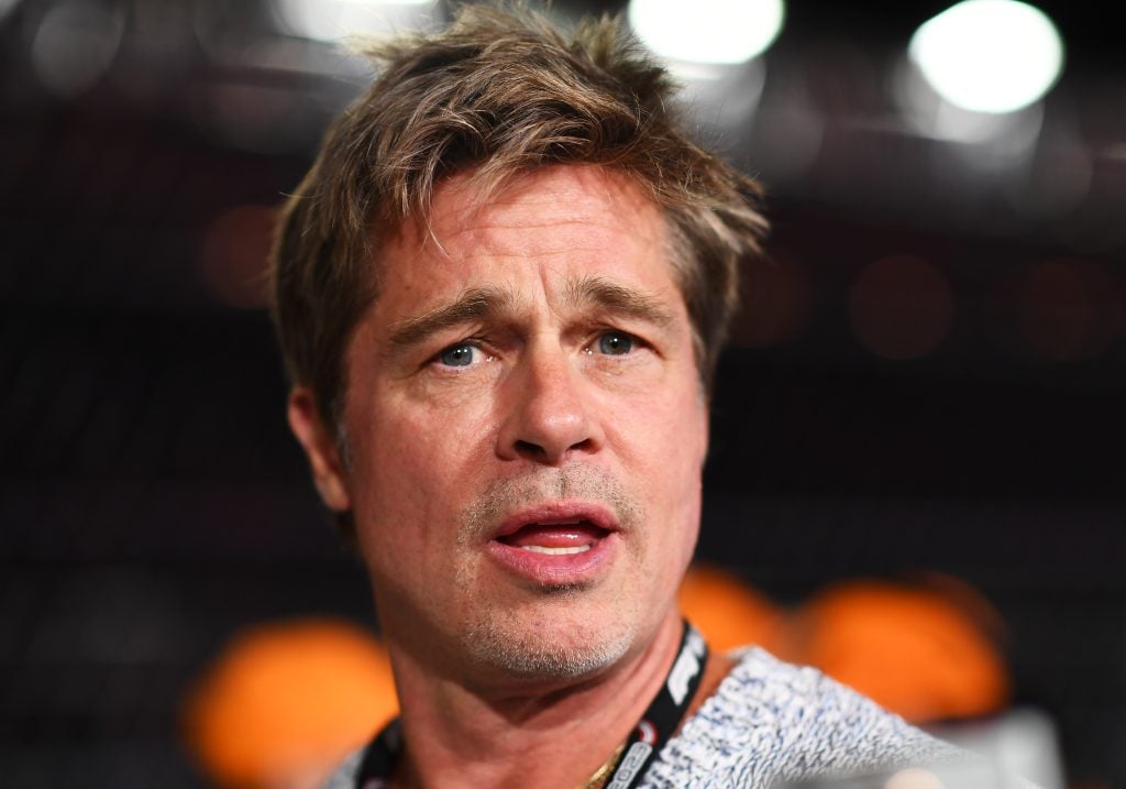 Brad Pitt, star of the upcoming Formula One based movie, Apex, walks in the Pitlane prior to qualifying ahead of the F1 Grand Prix of Las Vegas at Las Vegas Strip Circuit on November 17, 2023 in Las Vegas, Nevada.